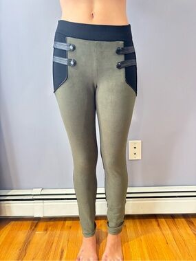 bebe Black Ponte High-Waist Leggings with Strap Detail